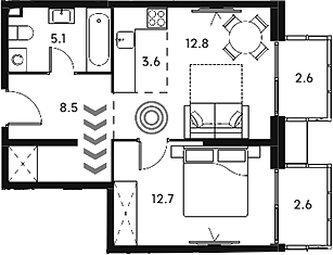 Планировка — Аквилон Сигнал, 2-комн., 43 м²