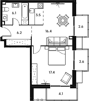 Планировка — Аквилон Сигнал, 2-комн., 50 м²