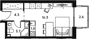 Планировка — Аквилон Сигнал, Студия, 25 м²