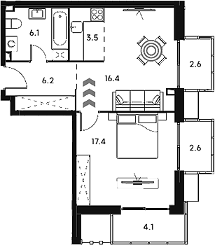 Планировка — Аквилон Сигнал, 2-комн., 50 м²