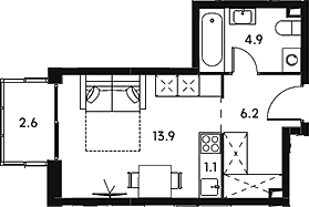 Планировка — Аквилон Сигнал, Студия, 26 м²
