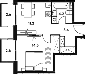 Планировка — Аквилон Сигнал, 1-комн., 36 м²