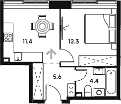 Планировка — Аквилон Сигнал, 1-комн., 34 м²