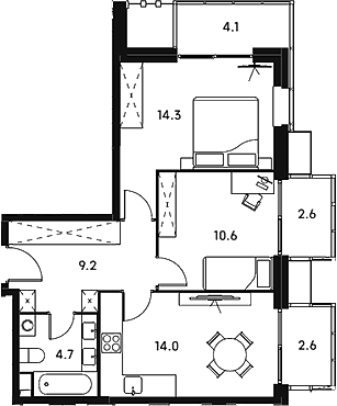 Планировка — Аквилон Сигнал, 2-комн., 53 м²
