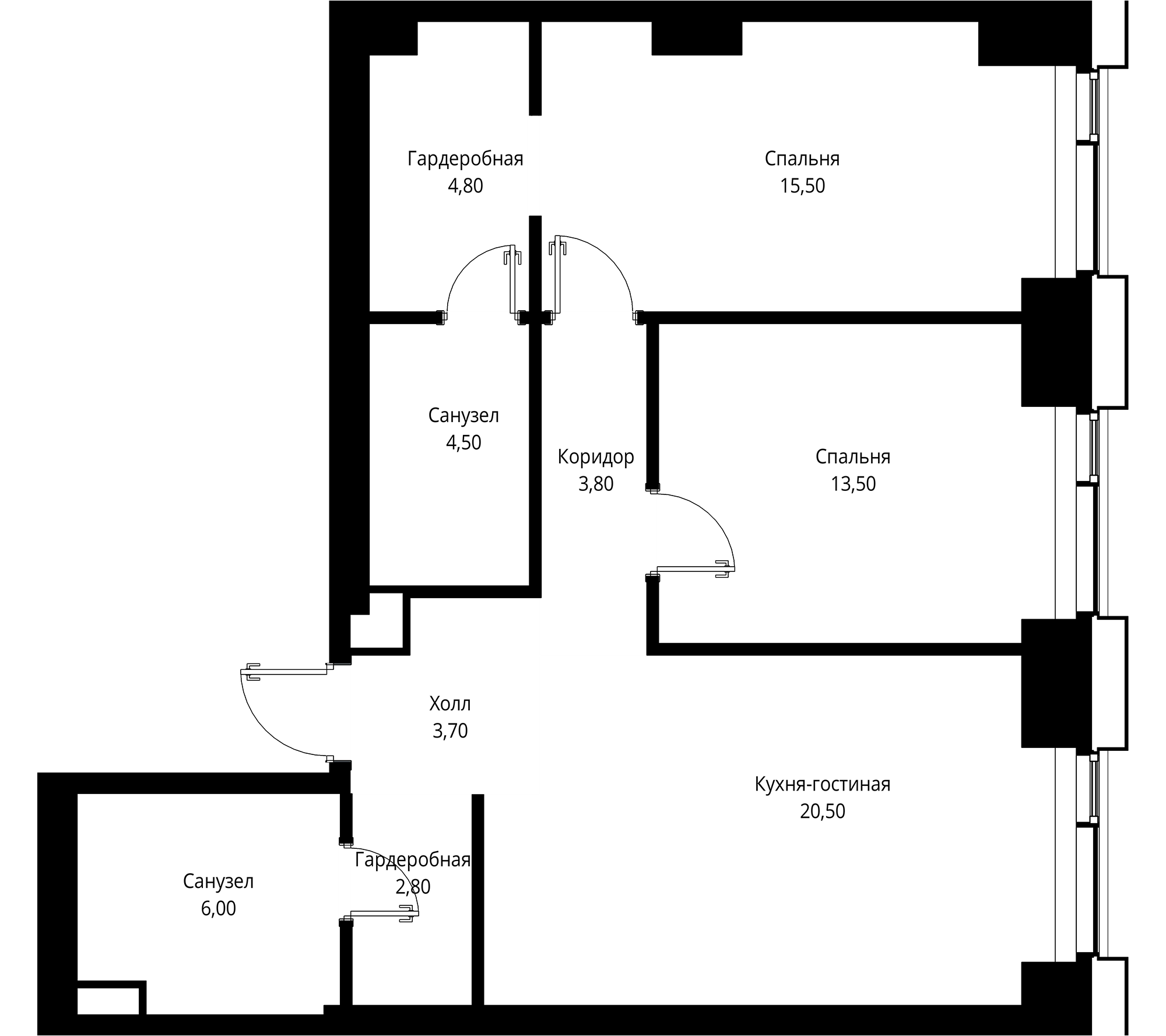 Планировка — СИТИДЗЕН, 3-комн., 75 м²