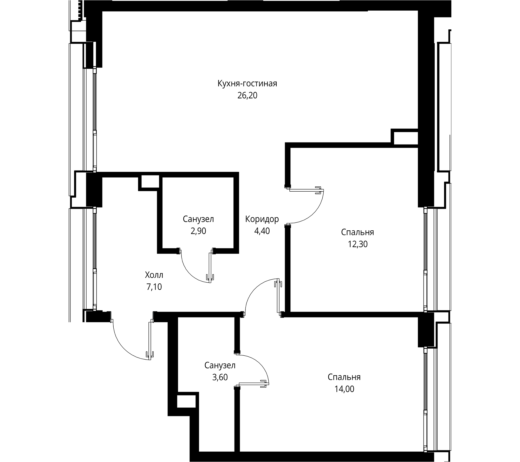 Планировка — СИТИДЗЕН, 3-комн., 71 м²