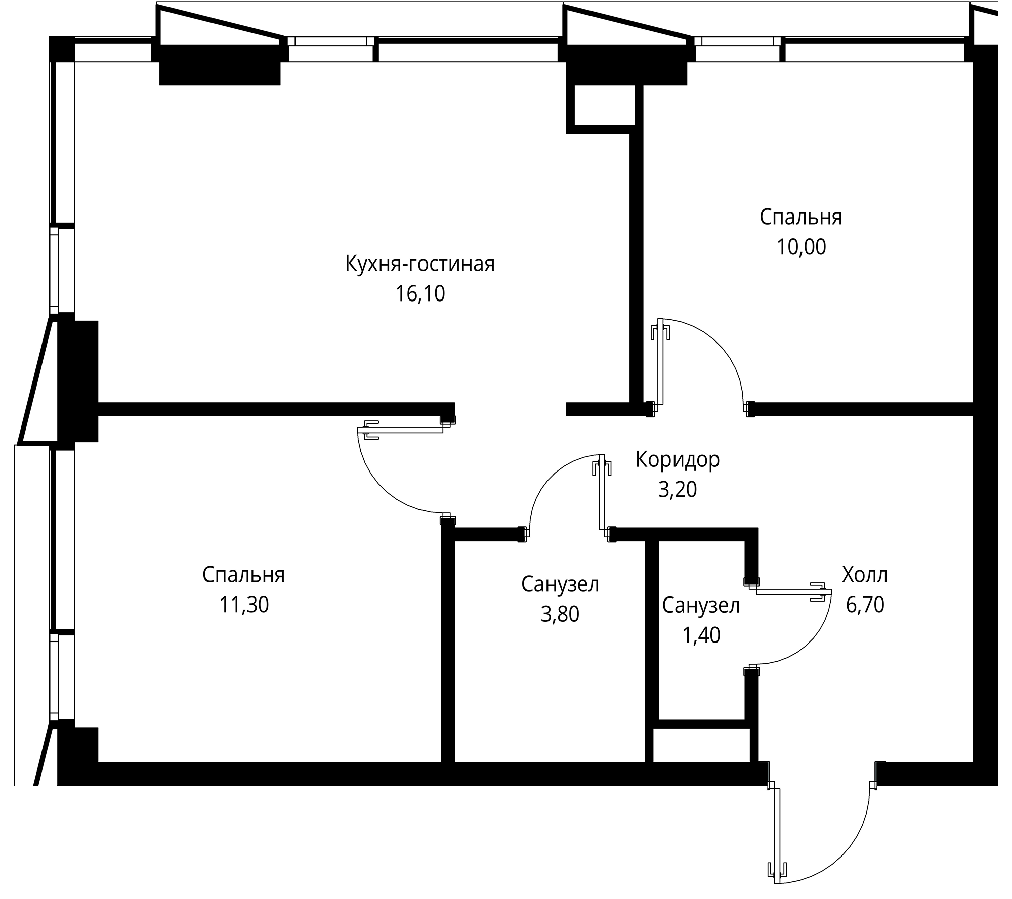 Планировка — СИТИДЗЕН, 3-комн., 53 м²