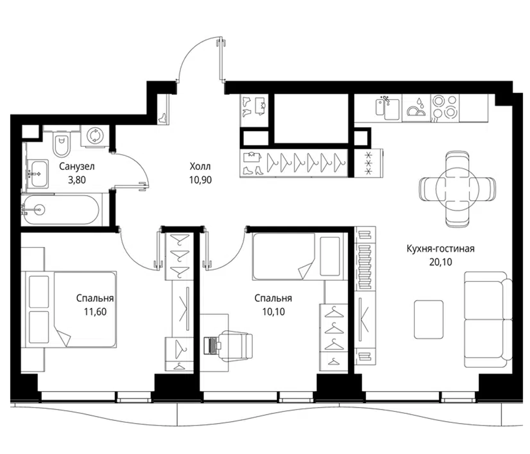 Планировка — СИТИДЗЕН, 3-комн., 57 м²