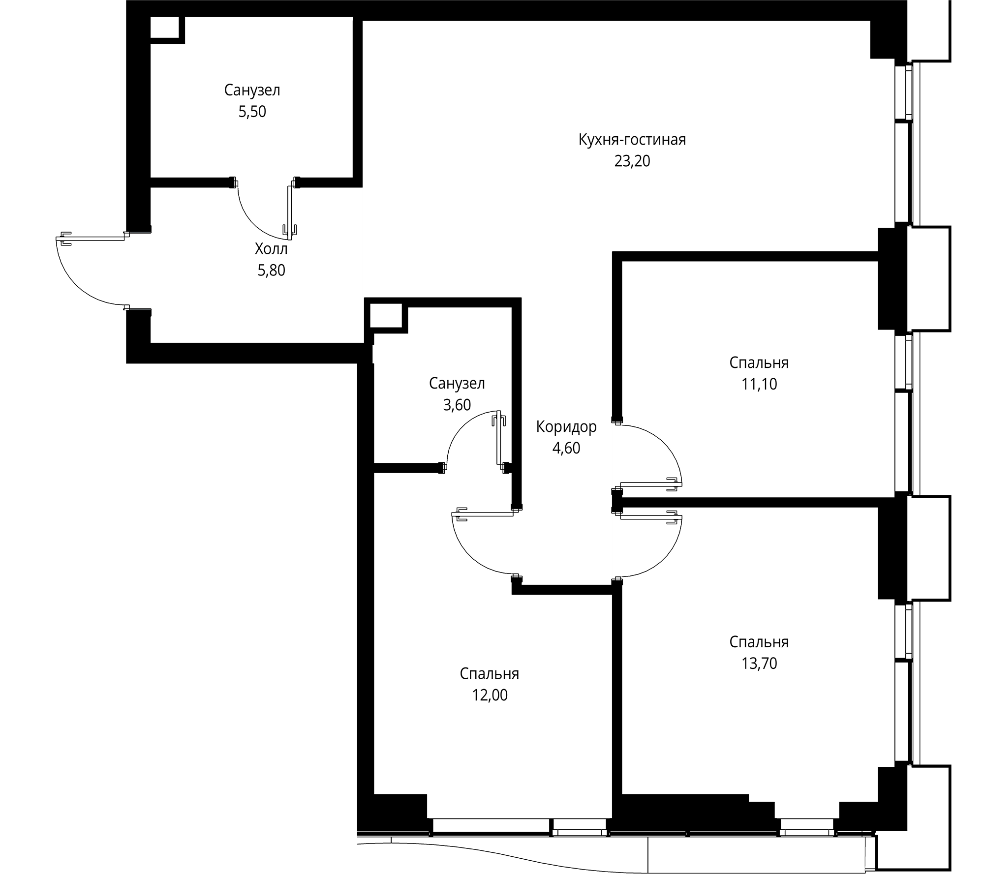 Планировка — СИТИДЗЕН, 4-комн., 80 м²