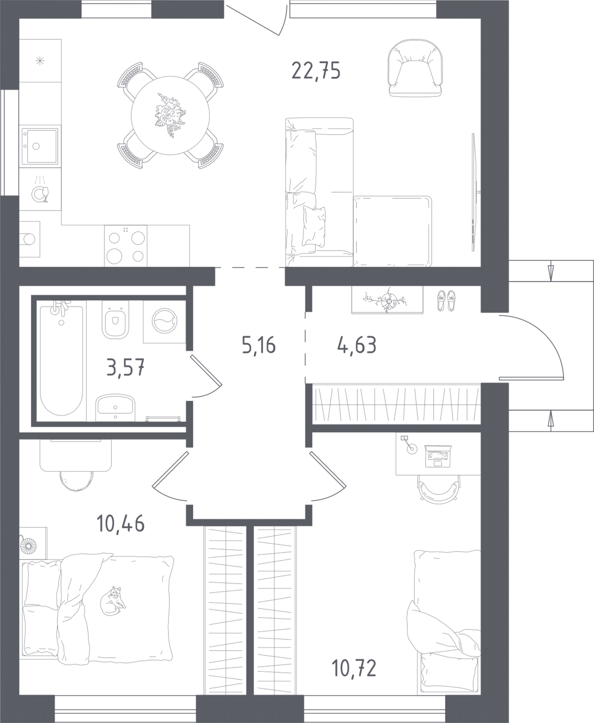 Планировка — Коттеджный поселок Истра Дом, 2-комн., 61 м²