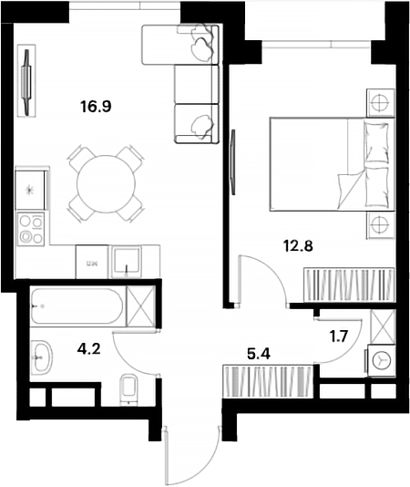 Планировка — ALIA, 2-комн., 41 м²