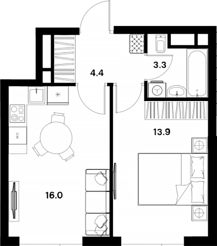 Планировка — ALIA, 2-комн., 38 м²