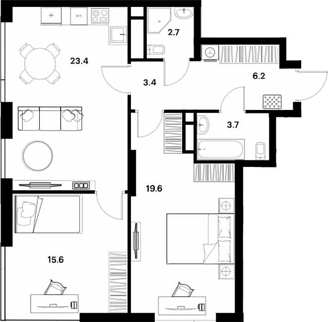 Планировка — ALIA, 3-комн., 75 м²