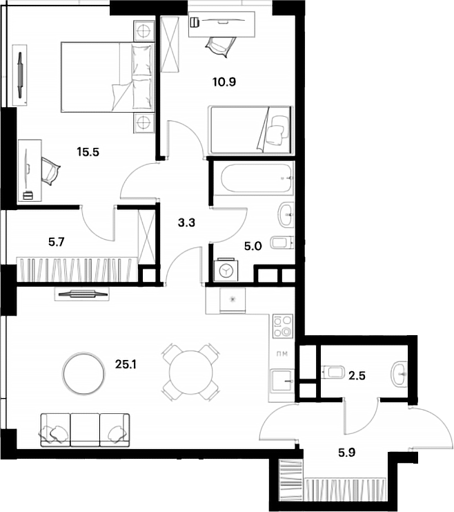 Планировка — ALIA, 3-комн., 74 м²