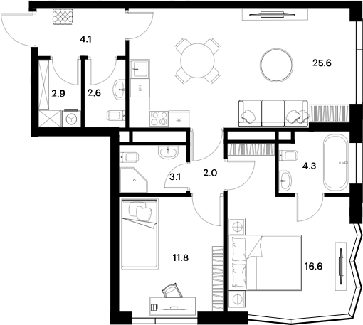 Планировка — ALIA, 3-комн., 73 м²