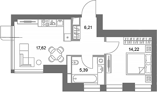 Планировка — ФАЙВ ТАУЭРС, 1-комн., 43 м²