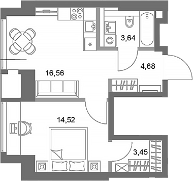 Планировка — ФАЙВ ТАУЭРС, 1-комн., 43 м²