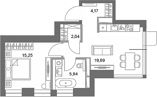 Планировка — ФАЙВ ТАУЭРС, 1-комн., 47 м²