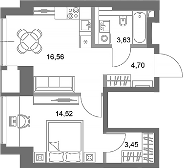 Планировка — ФАЙВ ТАУЭРС, 1-комн., 43 м²