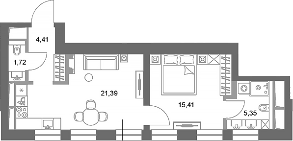 Планировка — ФАЙВ ТАУЭРС, 1-комн., 48 м²
