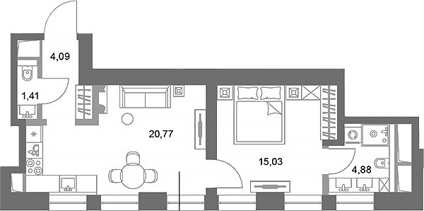 Планировка — ФАЙВ ТАУЭРС, 1-комн., 46 м²