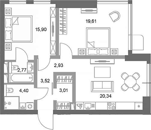 Планировка — ФАЙВ ТАУЭРС, 2-комн., 72 м²