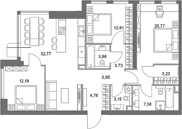 Планировка — ФАЙВ ТАУЭРС, 3-комн., 108 м²