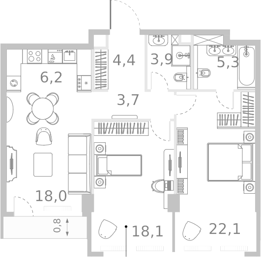 Планировка — Ривер Парк Кутузовский, 3-комн., 82 м²