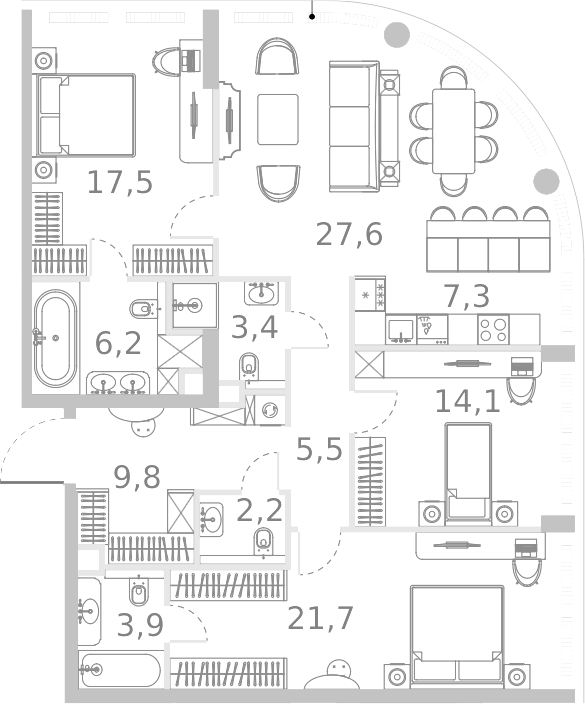 Планировка — Ривер Парк Кутузовский, 4-комн., 119 м²
