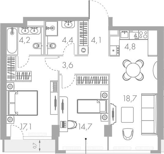 Планировка — Ривер Парк Кутузовский, 3-комн., 72 м²