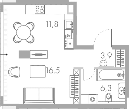 Планировка — Ривер Парк Кутузовский, Студия, 40 м²
