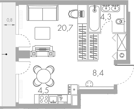 Планировка — Ривер Парк Кутузовский, Студия, 40 м²