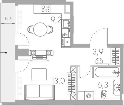 Планировка — Ривер Парк Кутузовский, Студия, 34 м²