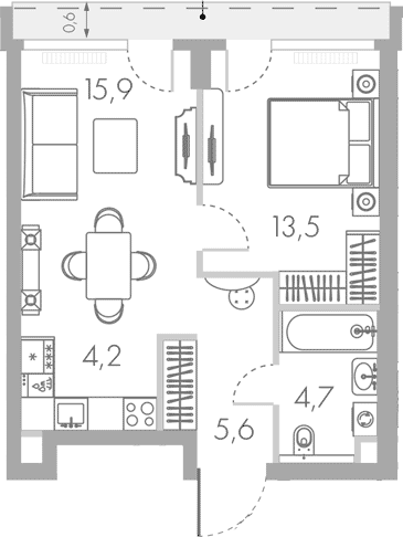 Планировка — Ривер Парк Кутузовский, 2-комн., 44 м²