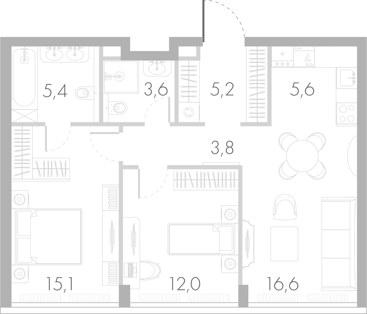 Планировка — Ривер Парк Кутузовский, 3-комн., 66 м²