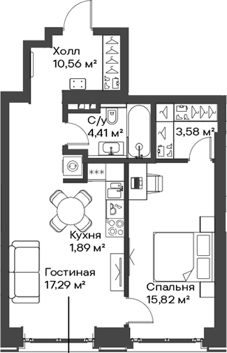 Планировка — Сити Бэй, 2-комн., 54 м²
