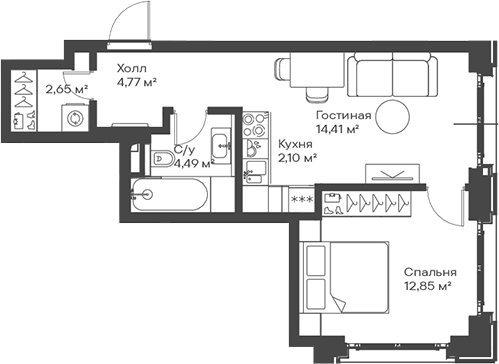 Планировка — Сити Бэй, 2-комн., 41 м²
