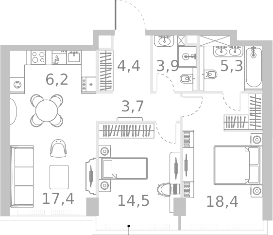 Планировка — Ривер Парк Кутузовский, 3-комн., 74 м²