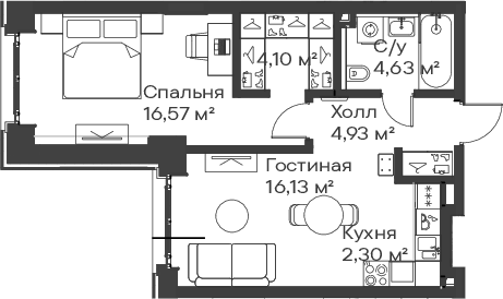 Планировка — Сити Бэй, 2-комн., 49 м²