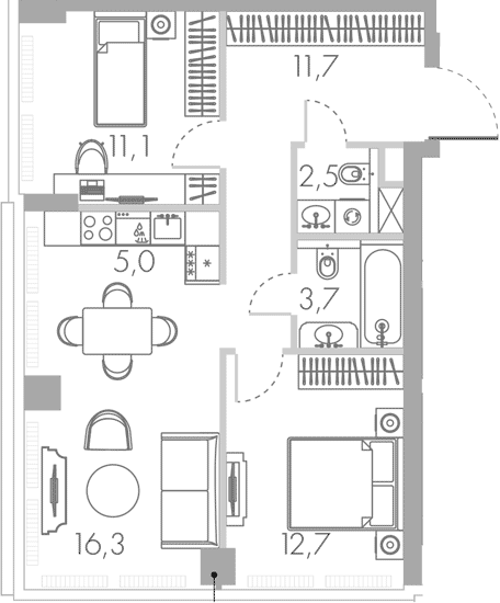 Планировка — Ривер Парк Кутузовский, 3-комн., 63 м²