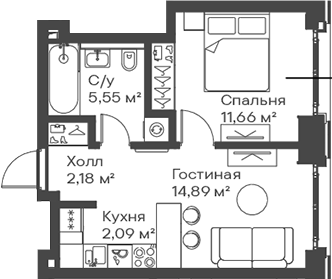 Планировка — Сити Бэй, 2-комн., 36 м²
