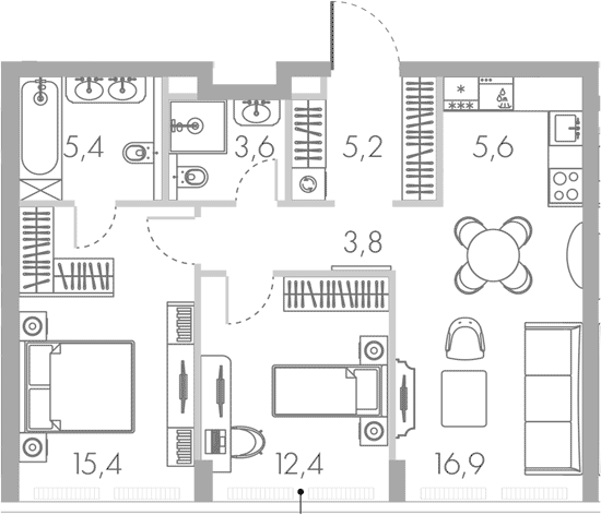 Планировка — Ривер Парк Кутузовский, 3-комн., 67 м²