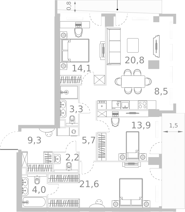 Планировка — Ривер Парк Кутузовский, 4-комн., 103 м²