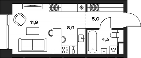 Планировка — Soul, Студия, 30 м²
