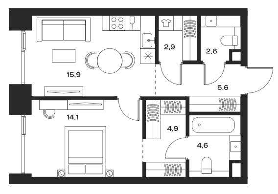 Планировка — Soul, 2-комн., 51 м²