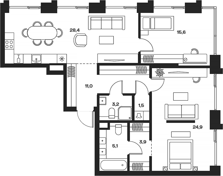 Планировка — Soul, 3-комн., 96 м²