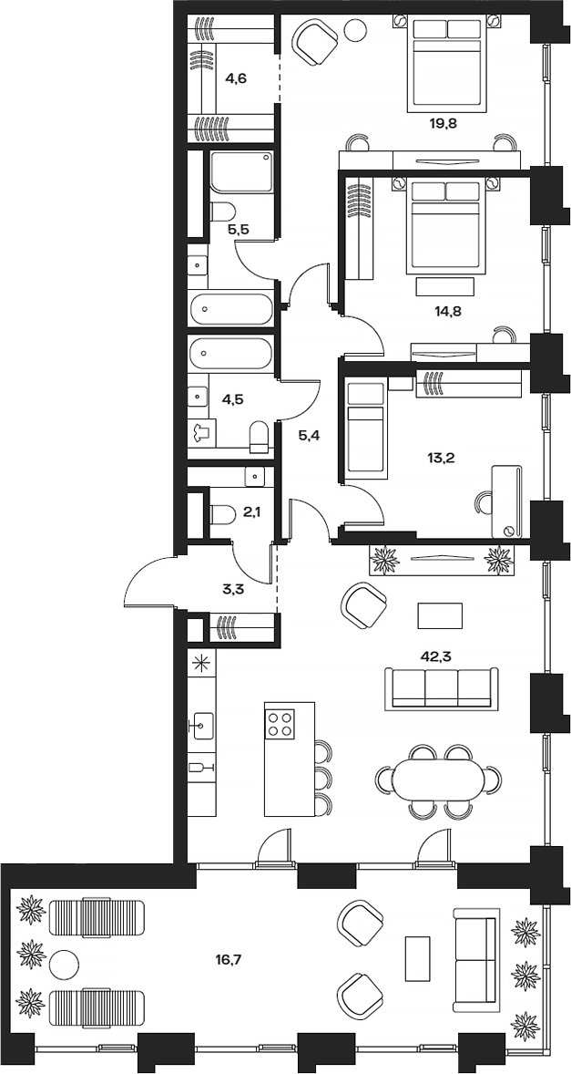 Планировка — Soul, 4-комн., 121 м²