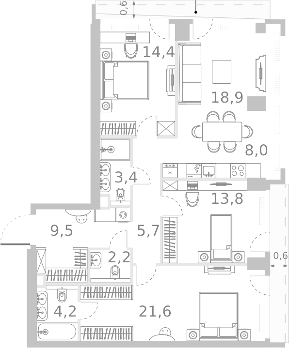 Планировка — Ривер Парк Кутузовский, 4-комн., 102 м²