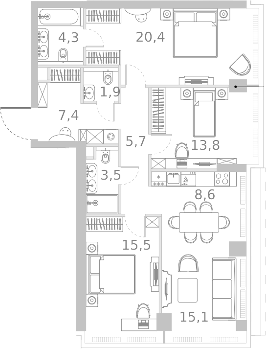 Планировка — Ривер Парк Кутузовский, 4-комн., 96 м²