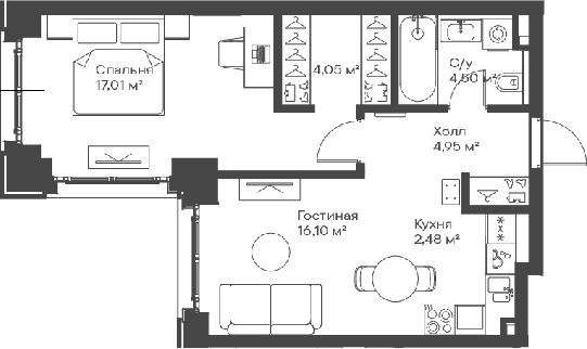 Планировка — Сити Бэй, 2-комн., 49 м²